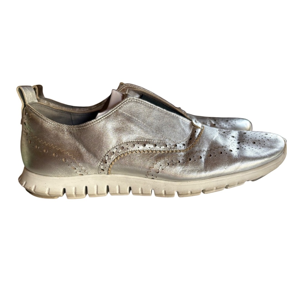 Cole Haan Zerogrand Metallic Silver Leather Wingtip Oxford Sneakers W01825 9 - Picture 3 of 9